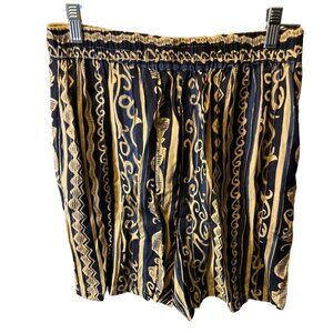 Vintage 80s 90s Hokus Pokus Black and Gold Baroque Pattern Loose Shorts SZ Large